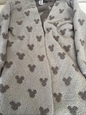 Disney Gray Teddy Fleece Cardigan Open with Brown Heart Motif’s